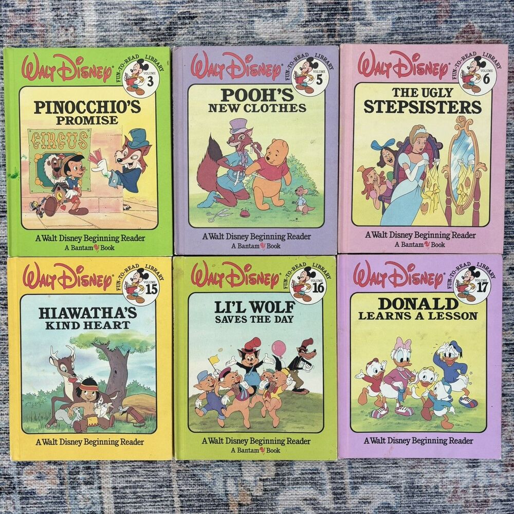 Vintage Walt Disney Fun To Read Library Lot of 6 Beginning Reader Books Pooh